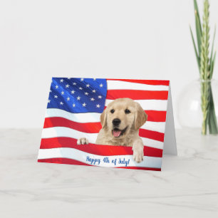 Golden Retriever auf Fahne 4. Juli Karte