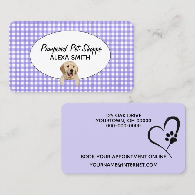 Golden Retriever auf Gingham für die Pet Grooming Visitenkarte (Vorne/Hinten)