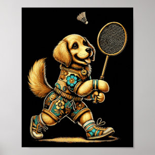 Golden Retriever Badminton Player Shuttle Poster