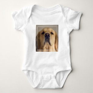 Golden Retriever Balancing Leckerei on Nose Baby Strampler