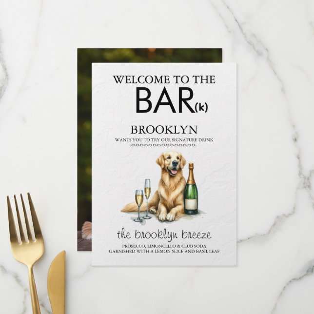 Golden Retriever Bar Menükarte (Vorderseite/Rückseite Beispiel)