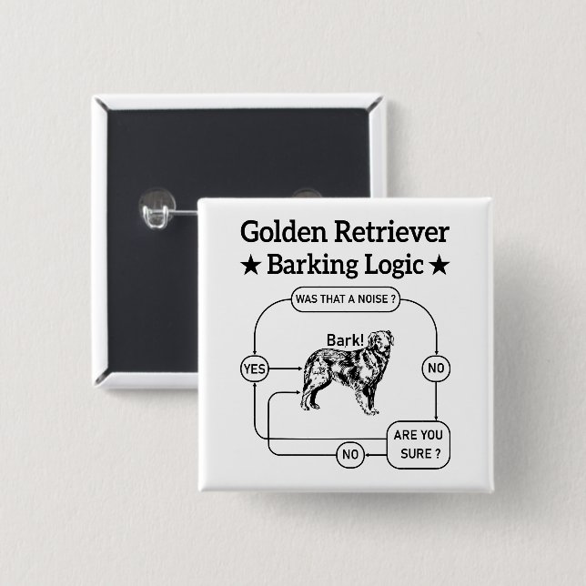 Golden Retriever Barken Logic Funny Dog Sarcastic Button (Vorne & Hinten)