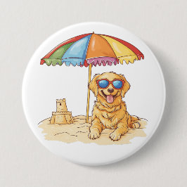 Golden Retriever Beach Dog Button