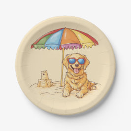 Golden Retriever Beach Dog Pappteller