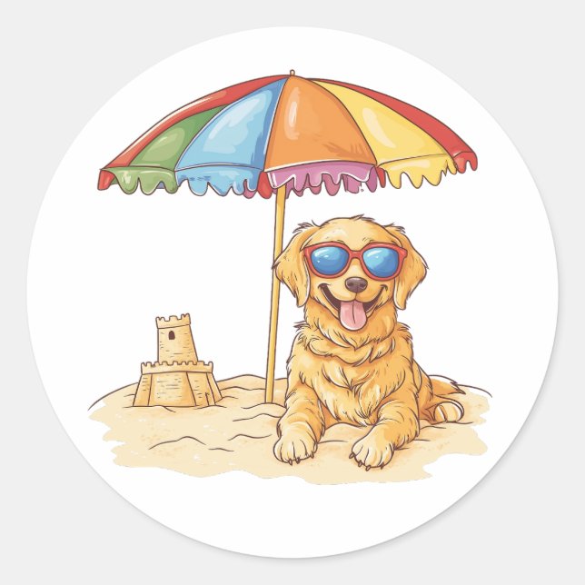 Golden Retriever Beach Dog Runder Aufkleber (Vorderseite)