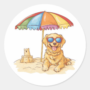 Golden Retriever Beach Dog Runder Aufkleber