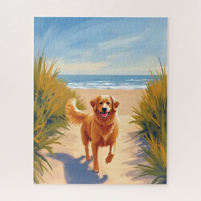 Golden Retriever Beach Path | Ocean Dog Pet (Vertikal)