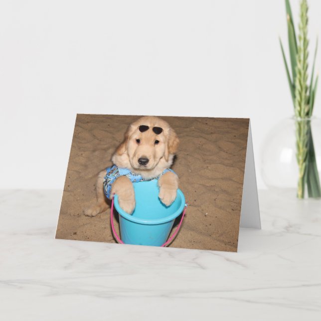 Golden Retriever Beach Welpe Geburtstag Karte (Vorderseite)