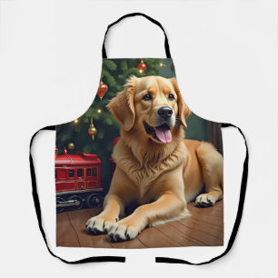 Golden Retriever bei der Spielzeugeisenbahn Weihna Schürze