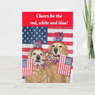 Golden retriever-Beifall für das rote weiße und Karte