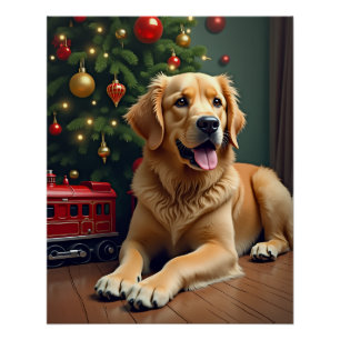 Golden Retriever beim Weihnachtszug Spielzeug Poster