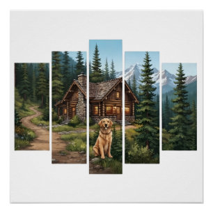 Golden Retriever Berghütte  Poster