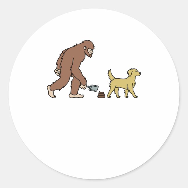 Golden Retriever Bigfoot Sasquatch Gekackt Runder Aufkleber (Vorderseite)
