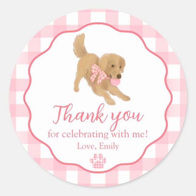Golden Retriever Birthday Party Gefallen Goodie Ba Runder Aufkleber (Vorderseite)