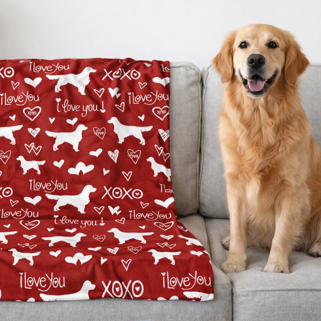 Golden Retriever Blanket with Heart Doodles  Fleecedecke (Golden Retriever Blanket with Heart Doodles)