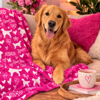 Golden Retriever Blanket with Heart Doodles  Fleecedecke
