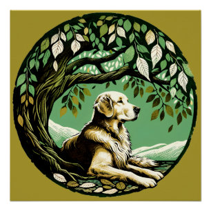 Golden Retriever Blume Garden Poster