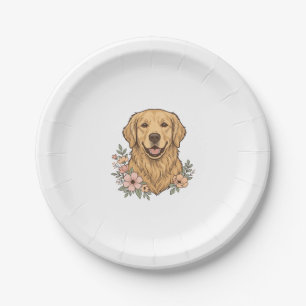 Golden Retriever Blumenvintage Gravur Design_1 Pappteller