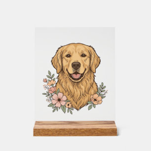 Golden Retriever Blumenvintage-Prägedesign_1 Acrylschild