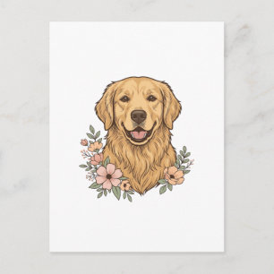 Golden Retriever Blumenvintage-Prägungsdesign_1 Postkarte