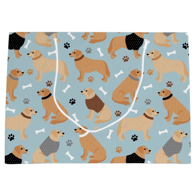 Golden Retriever Bones and Paws Große Geschenktüte (Vorderseite)