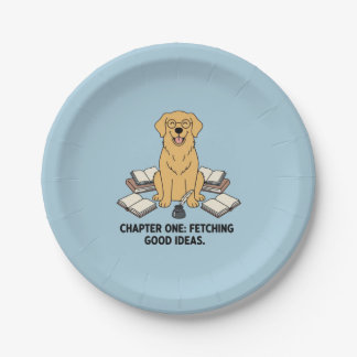 Golden Retriever Book Writer Academic Vibes Blue Pappteller