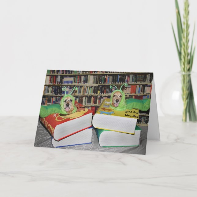 Golden Retriever Bookworm Geburtstag Karte (Vorderseite)