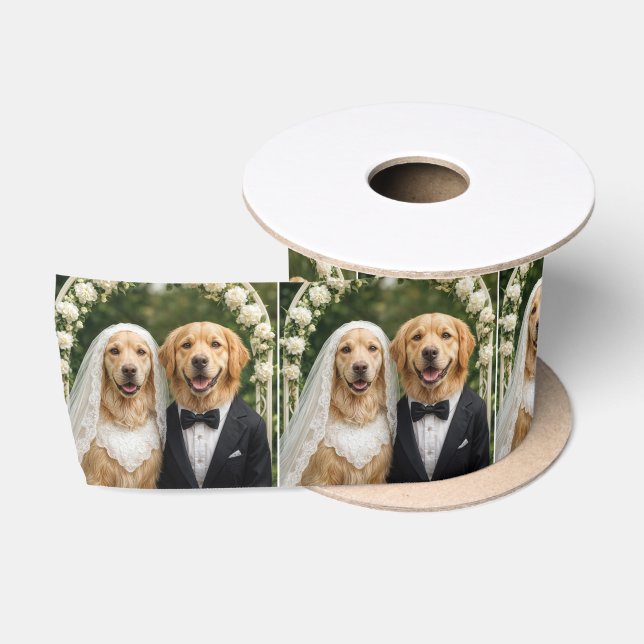 Golden Retriever Bride and Groom Portrait Satinband (Spule)