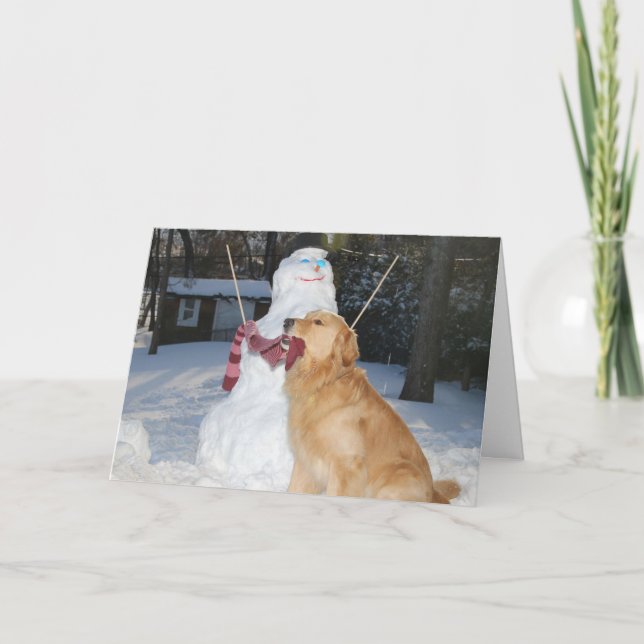 Golden Retriever Building Snowman pour les vacance (Devant)