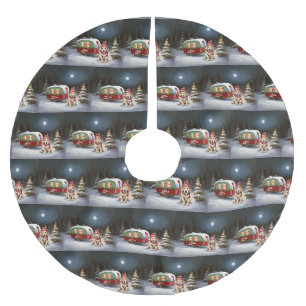 Golden Retriever Caravan Weihnachtsabenteuer Polyester Weihnachtsbaumdecke