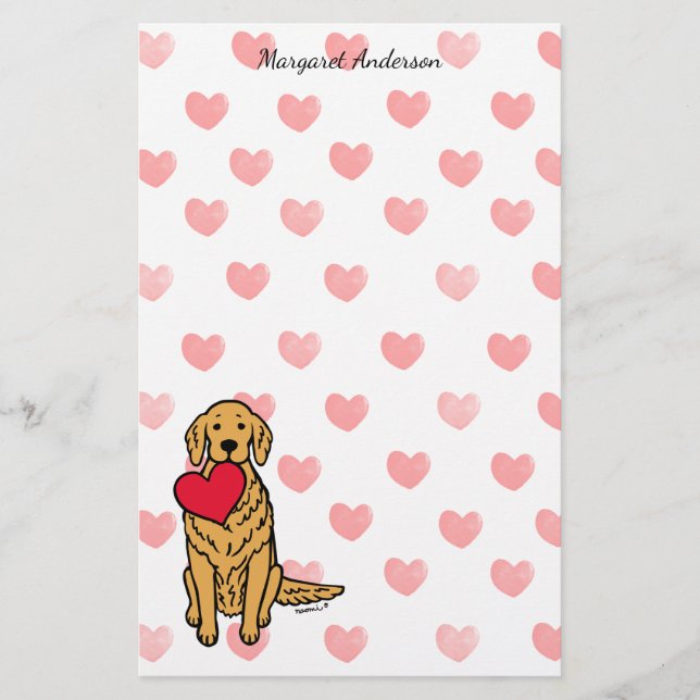 Golden Retriever Cartoon Herz Briefpapier (Vorderseite)
