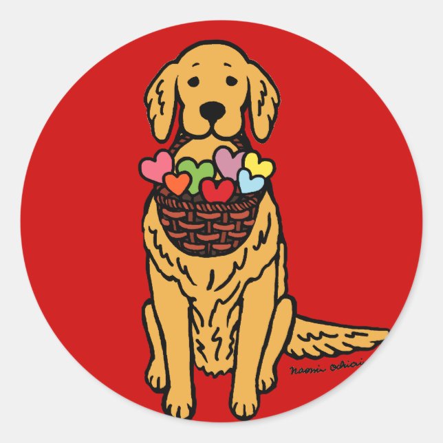 Golden Retriever Cartoon Runder Aufkleber (Vorderseite)