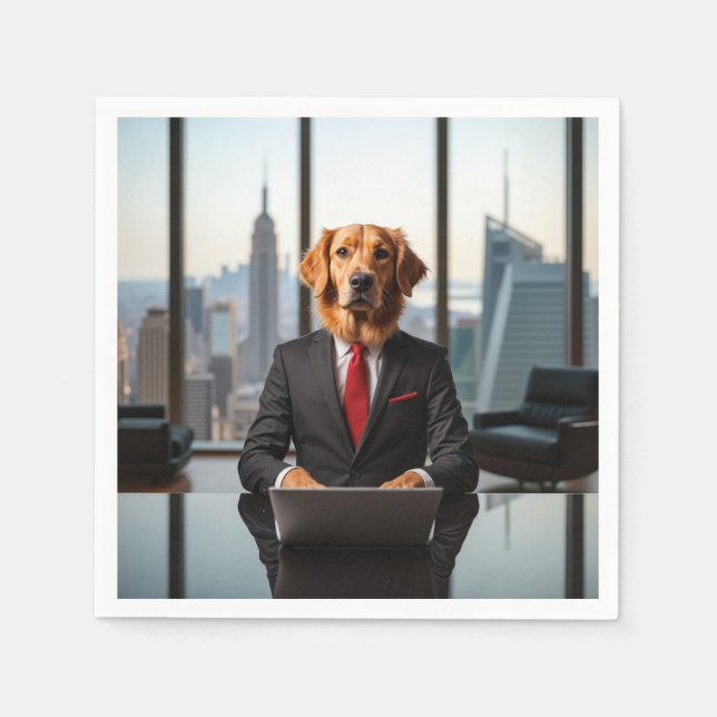 Golden Retriever CEO in einem modernen Hochhaus-Bü Serviette (Vorderseite)