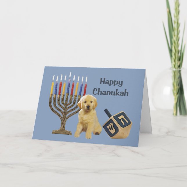 Golden retriever Chanukah Karte Menorah Dreidel5 (Vorderseite)