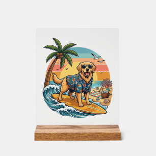 Golden Retriever Chien Surfant Planche de Surf Cou