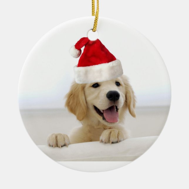 Golden Retriever Chiot Noël Ornement de Noël (Devant)