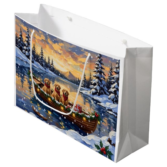 Golden Retriever Christmas Boat Holiday Große Geschenktüte (Vorderseite Schrägansicht)