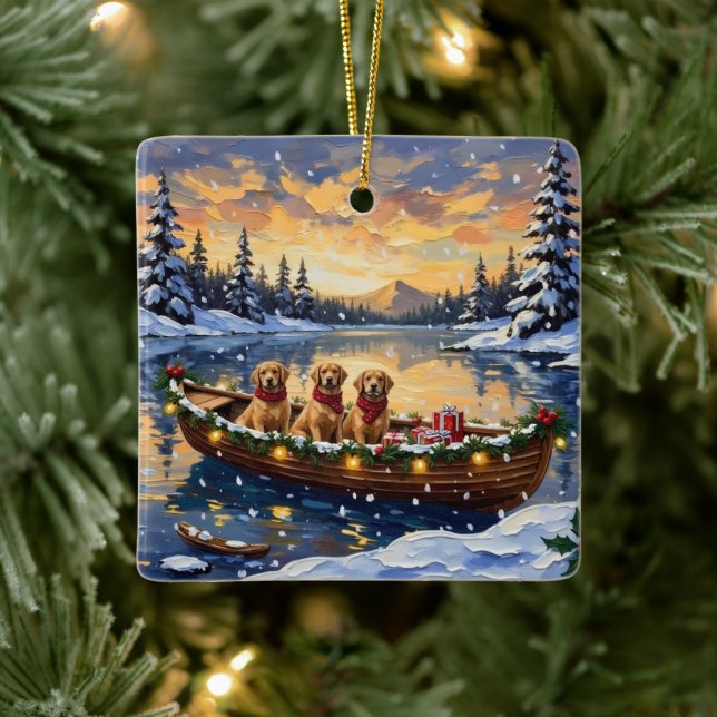 Golden Retriever Christmas Boat Holiday Keramikornament (Baum)