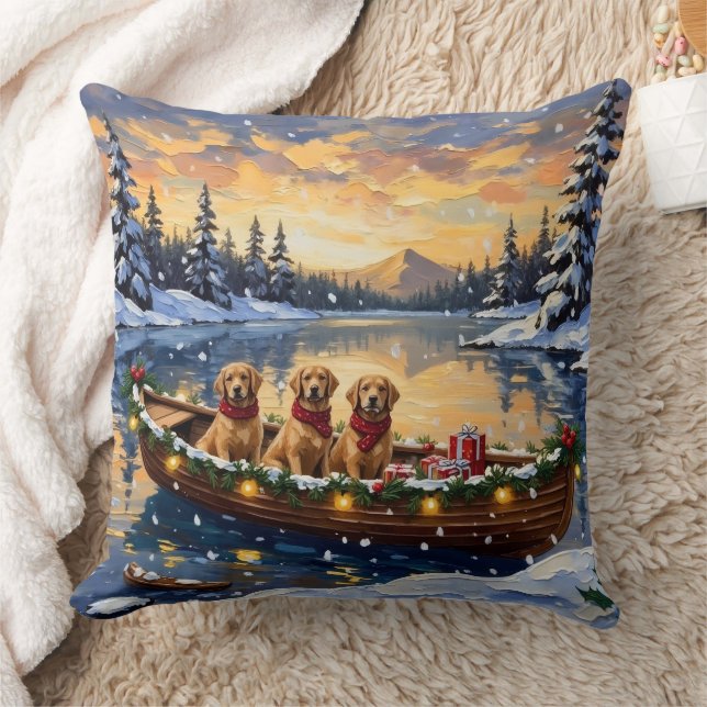 Golden Retriever Christmas Boat Holiday Kissen (Decke)