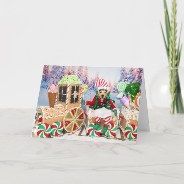 Golden Retriever Christmas Candy Train Feiertagskarte (Vorderseite)