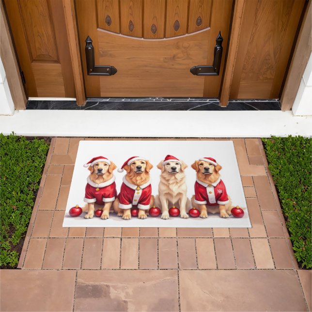 Golden Retriever Christmas Dress Santa Hat Fußmatte (Außenbereich)