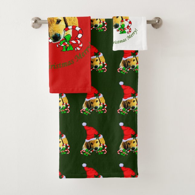Golden Retriever Christmas Merry Badhandtuch Set (Insitu)