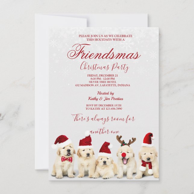 Golden Retriever Christmas Party Invitation (Devant)