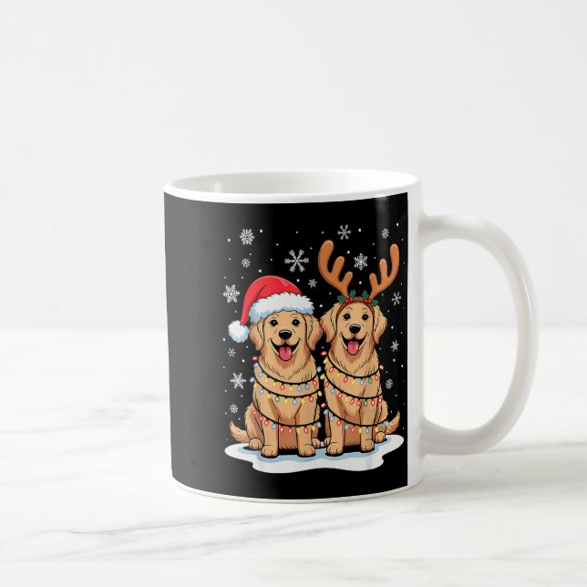 Golden Retriever Christmas Santa Hat Reindeer Ligh Kaffeetasse (Rechts)