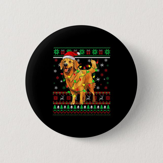 Golden Retriever Christmas Santa Hat Tree Lights P Button (Vorderseite)