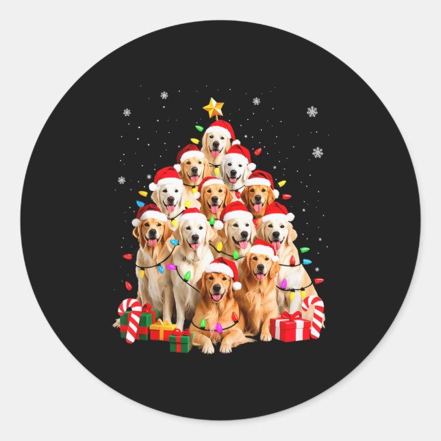 Golden Retriever Christmas Tree Ornament Decor Xma Runder Aufkleber (Vorderseite)