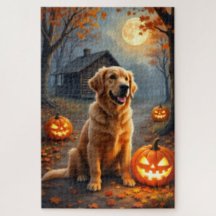 Golden Retriever Cozy Forest Halloween Kunst