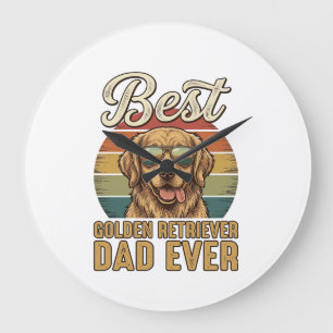 Golden Retriever Dad Ever Vintage Sonnenuntergang Große Wanduhr