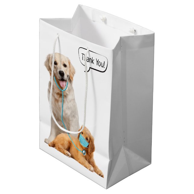 Golden Retriever Danke an den Tierarzt Mittlere Geschenktüte (Vorderseite Schrägansicht)