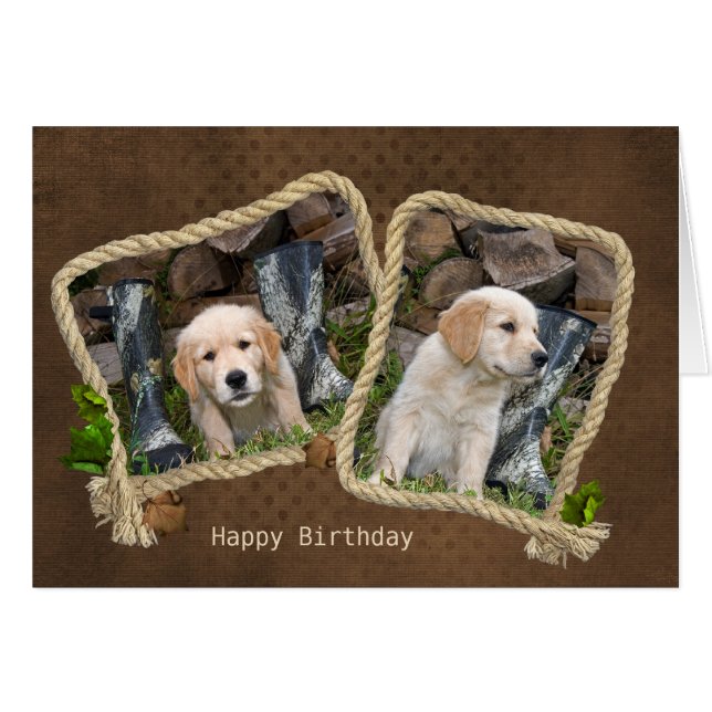 Golden Retriever dans cadre de corde pour annivers (Devant Horizontal)